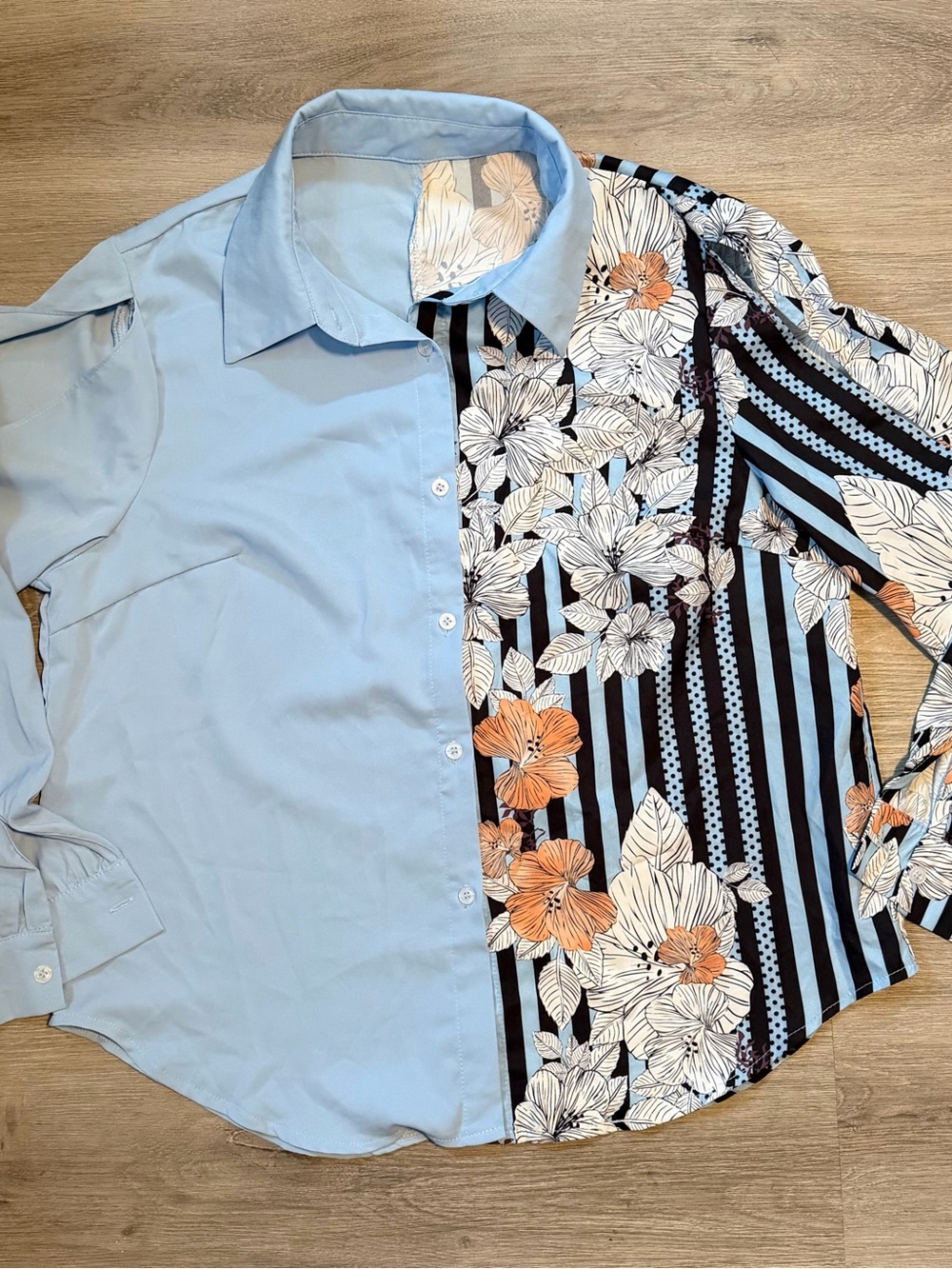 Light Blue & Floral-Stripe women’s Button-Up Shirt